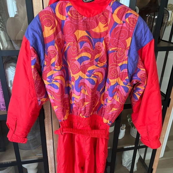 Vintage Mistral ski suit red pockets zip up long women’s belt bag pattern - Picture 4 of 9